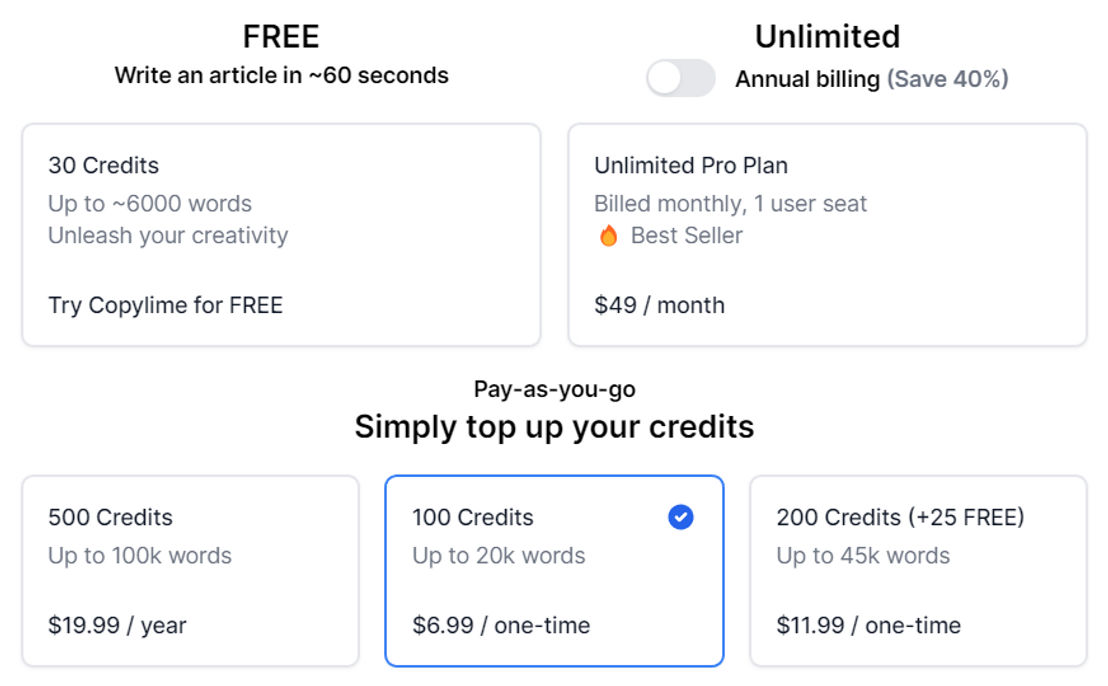 Copylime pricing