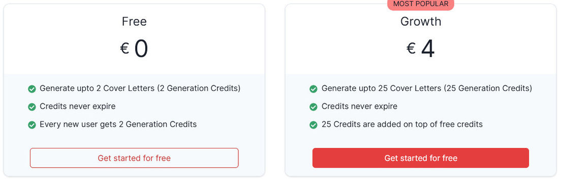 Cover Letter AI pricing