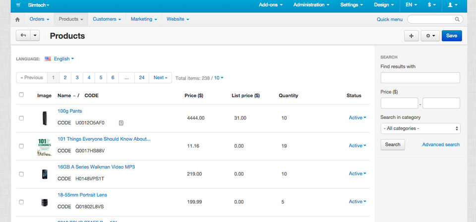 CS-Cart screenshot: Manage your product catalog & inventory with CS-Cart