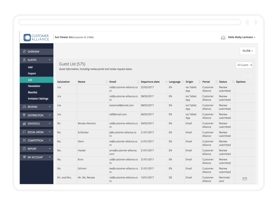 Customer Alliance screenshot: Integrate with other applications to import guest data and create an extensive database