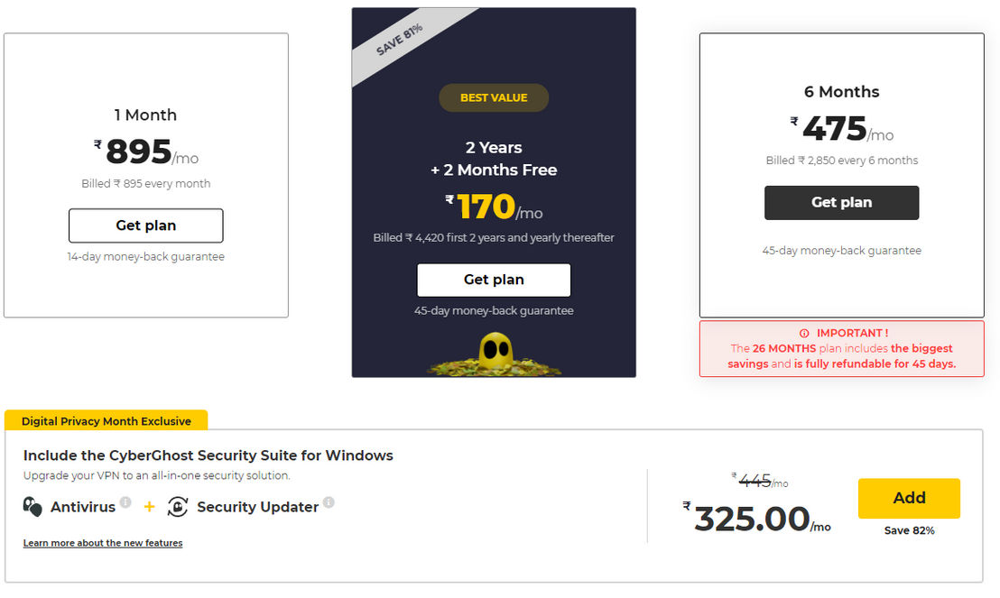 CyberGhost VPN pricing