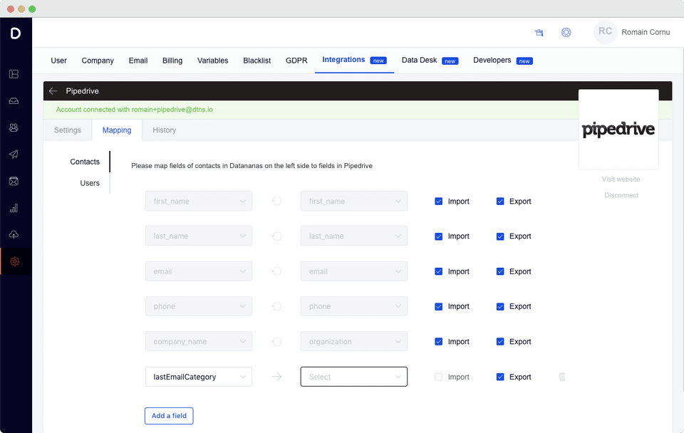 Define fields matching between both softwares-thumb