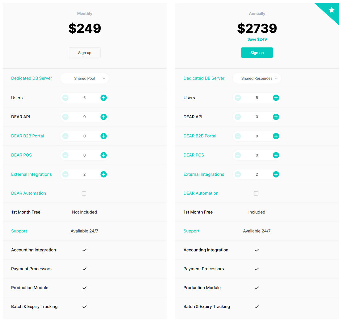 DEAR Inventory pricing