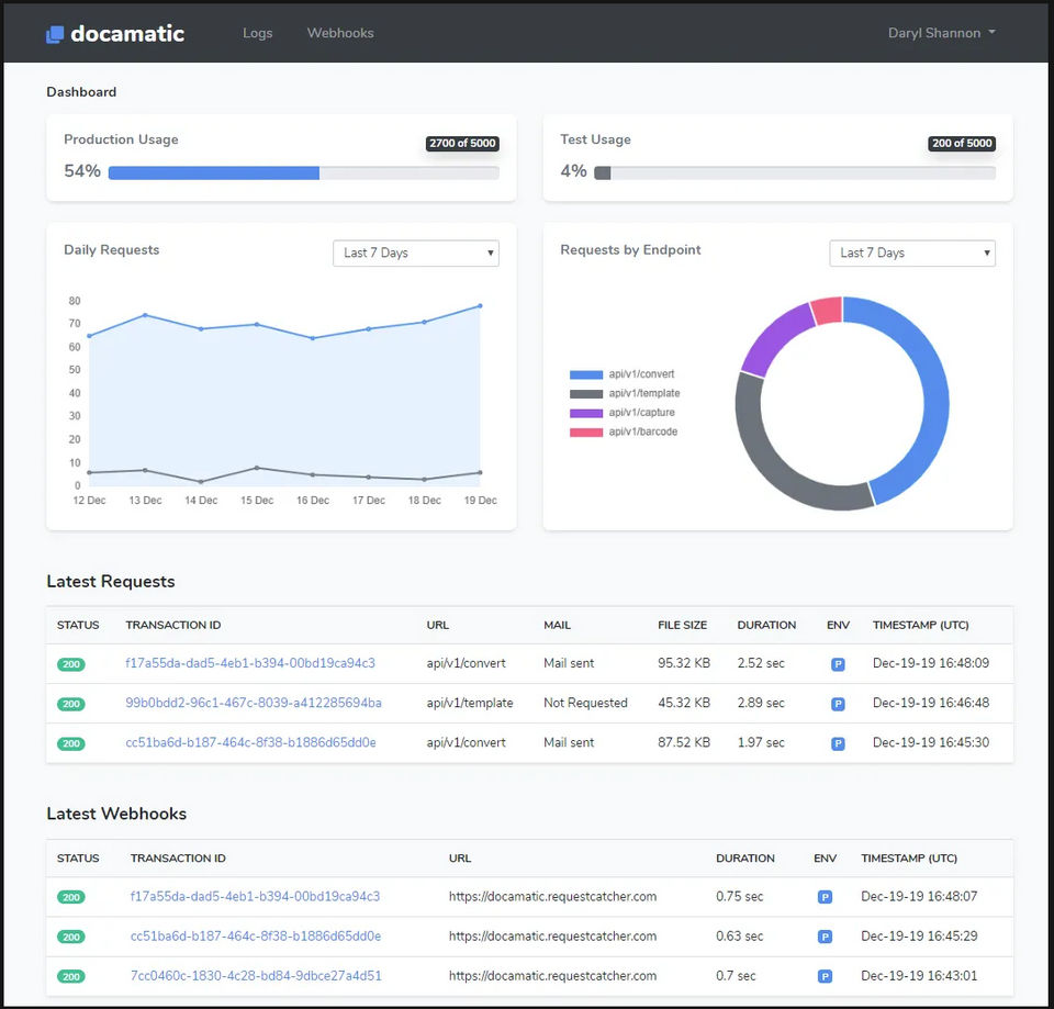 Docamatic : Dashboard screenshot