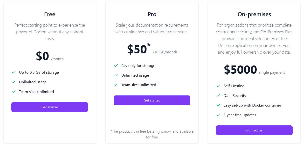 Docion pricing