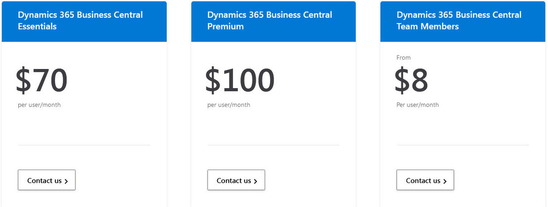 Dynamics 365 Business Central pricing