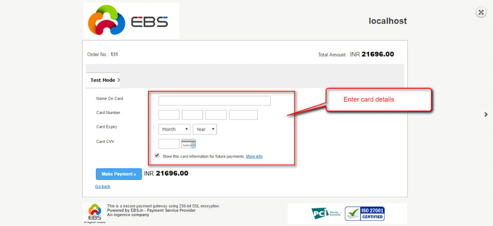 EBS Payment Gateway Screenshots