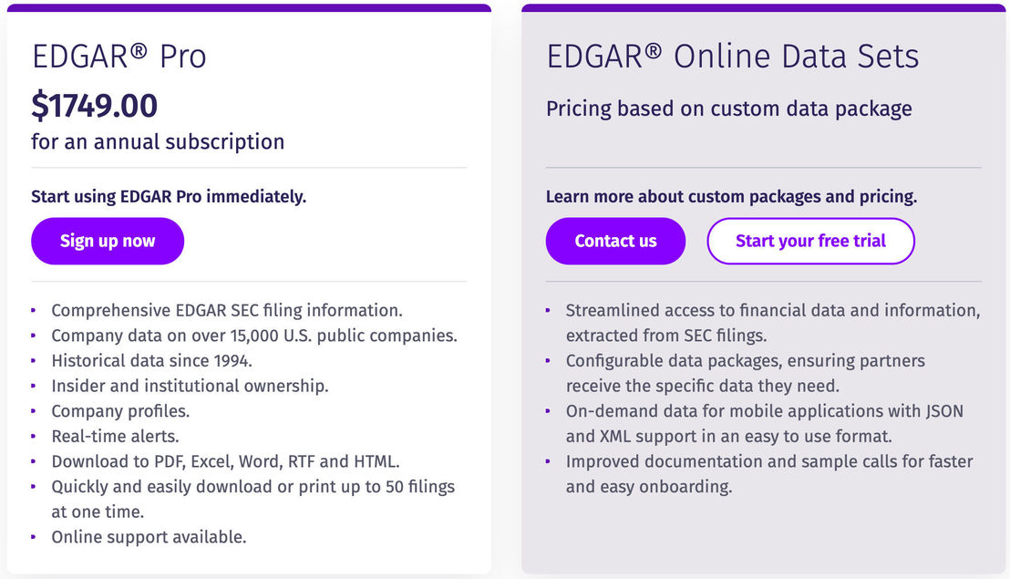 EDGAR Online pricing