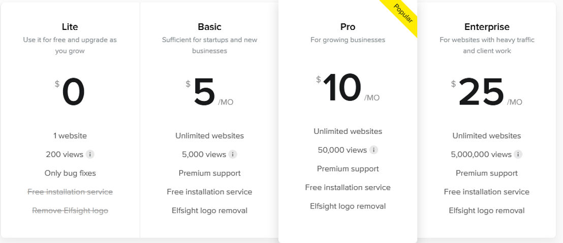 Elfsight pricing