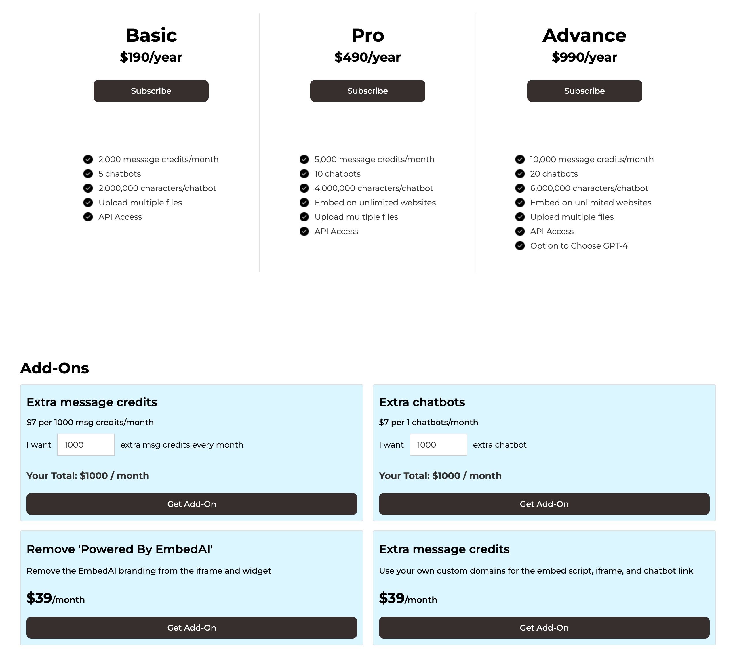 EmbedAI pricing