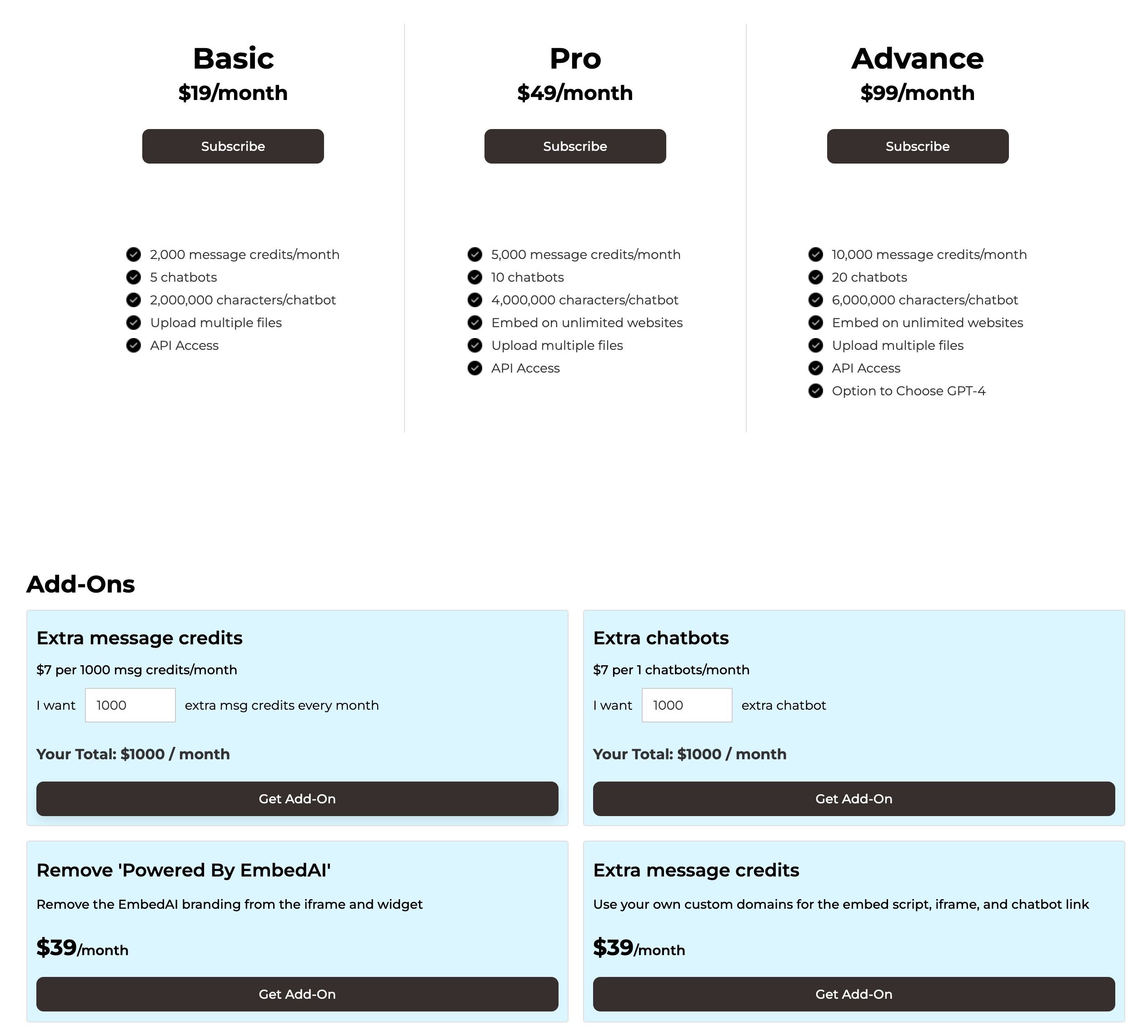 EmbedAI pricing