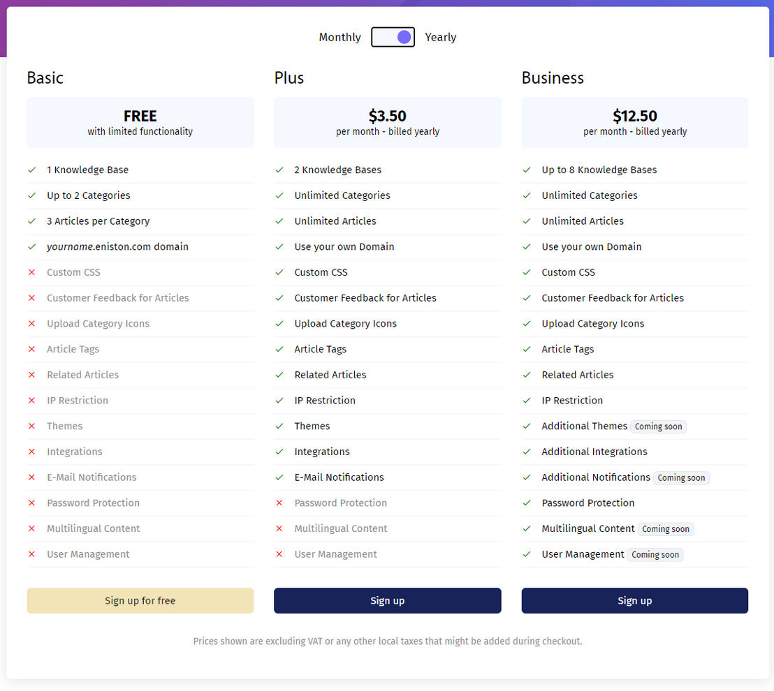 eniston pricing