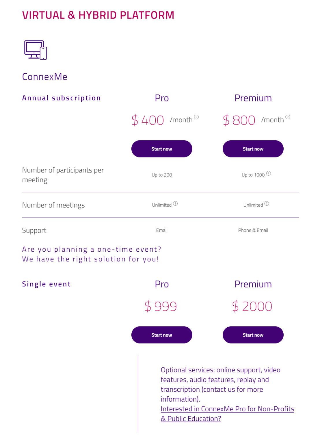 Evenium ConnexMe pricing
