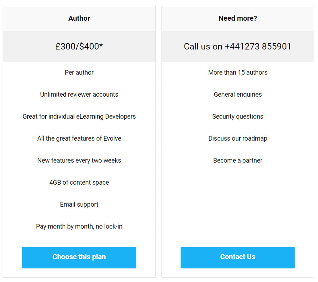 Evolve Authoring pricing