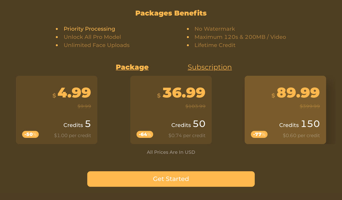 FaceHub Video FaceSwap pricing