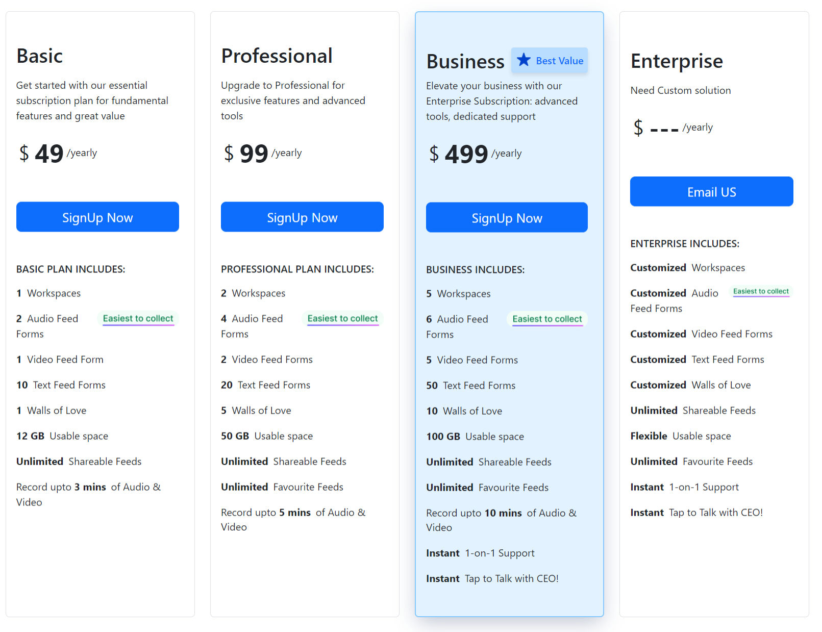 Feedspace pricing