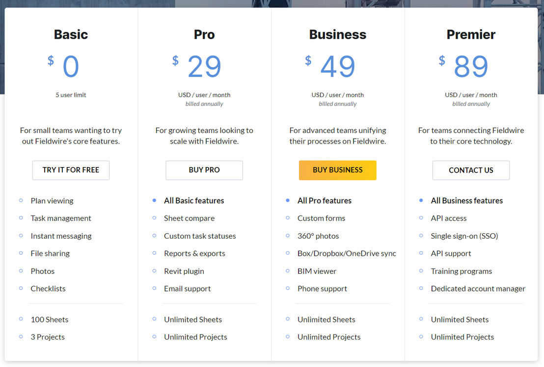 Fieldwire pricing