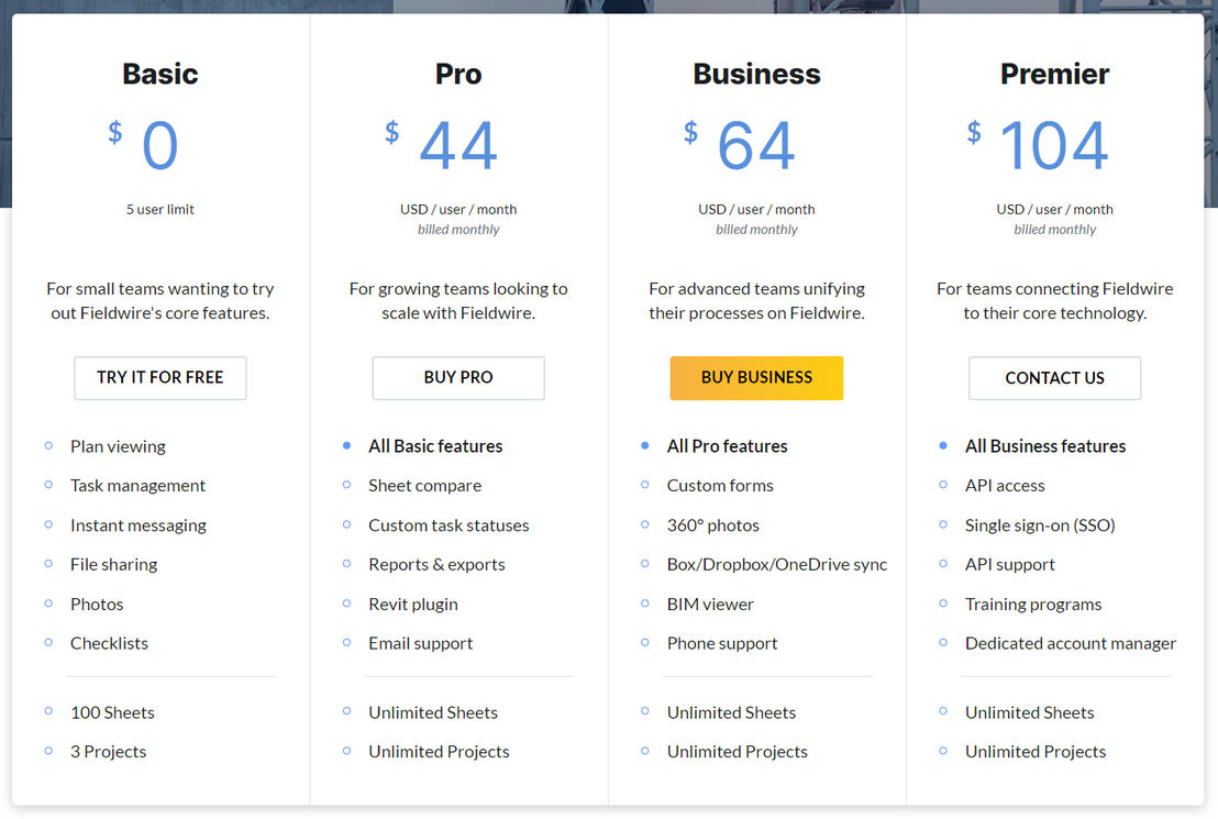 Fieldwire pricing