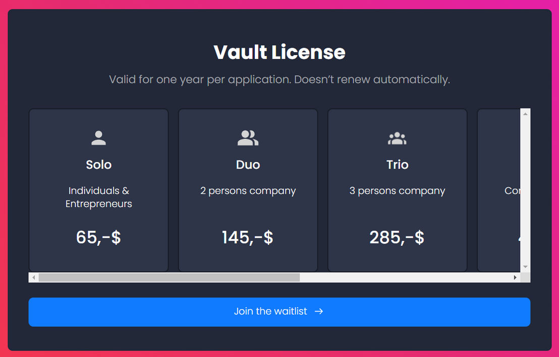 Flusk Vault pricing