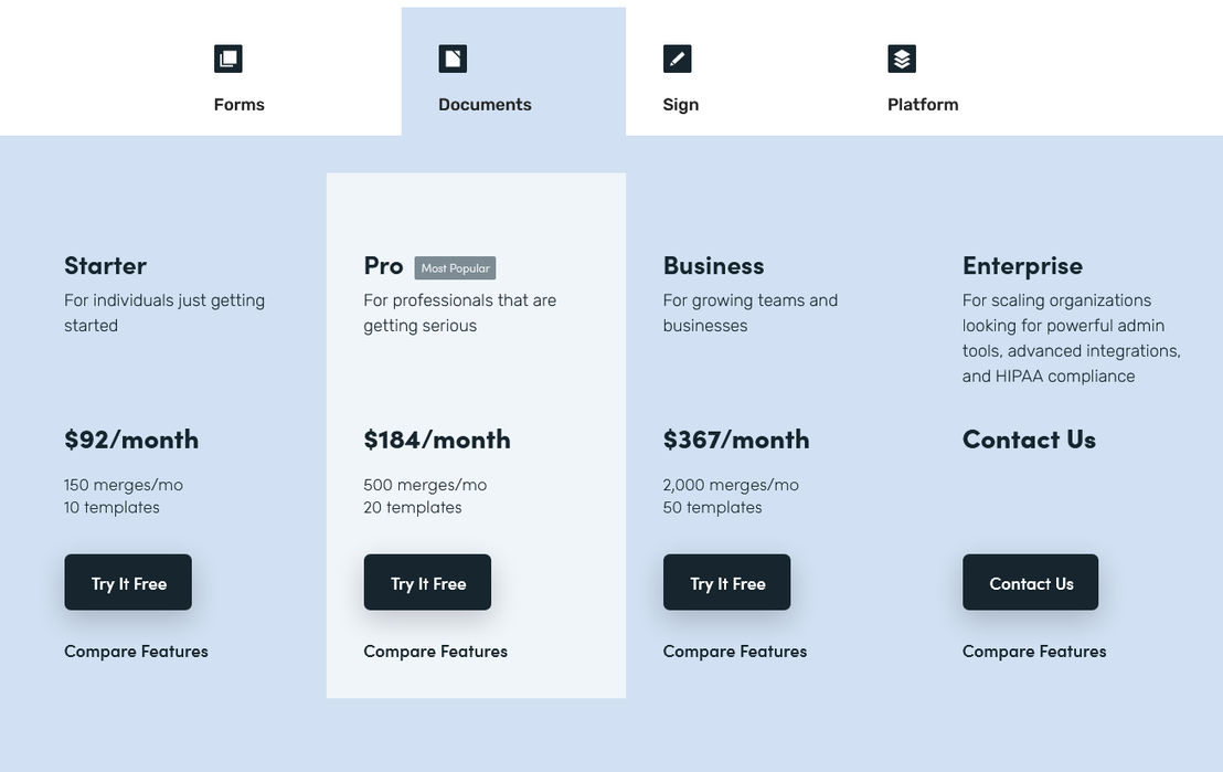 Formstack Documents pricing