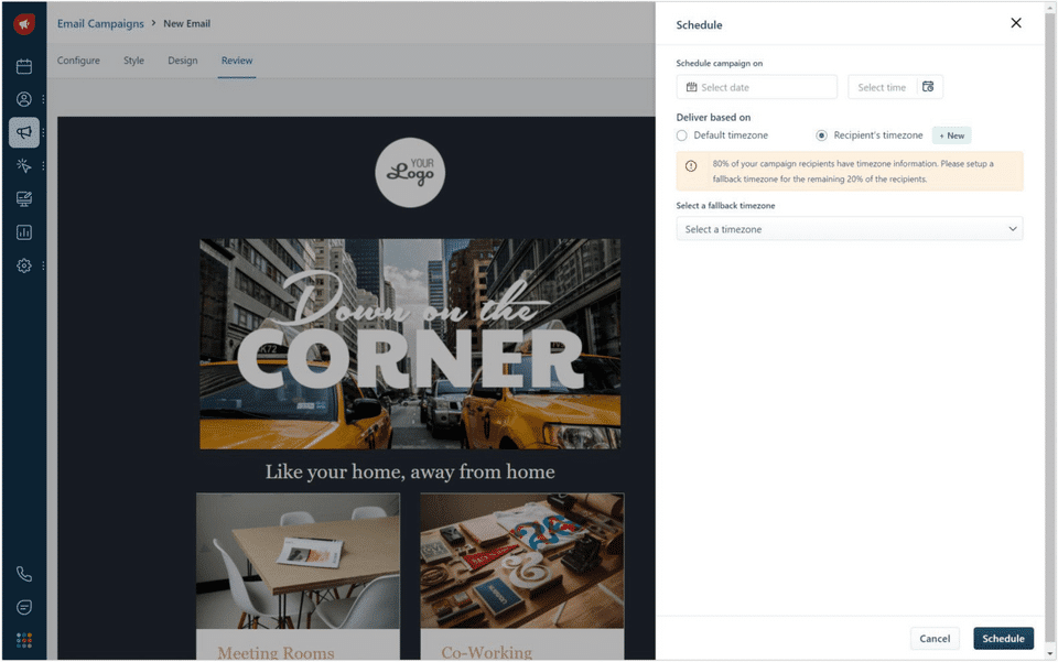 Email Campaign Schedule screenshot