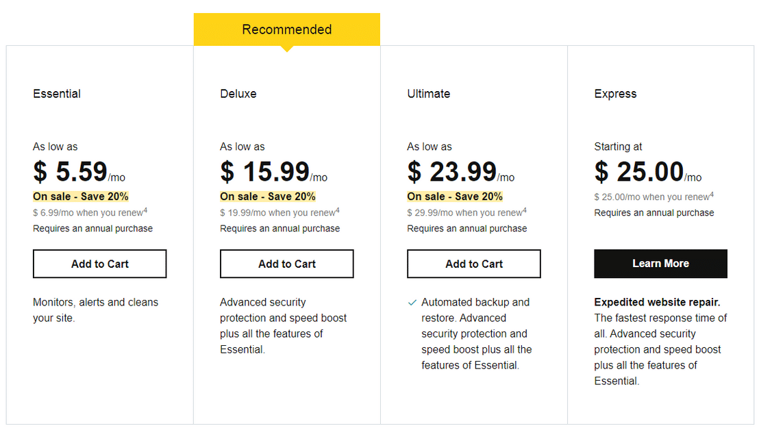 GoDaddy Website Security pricing