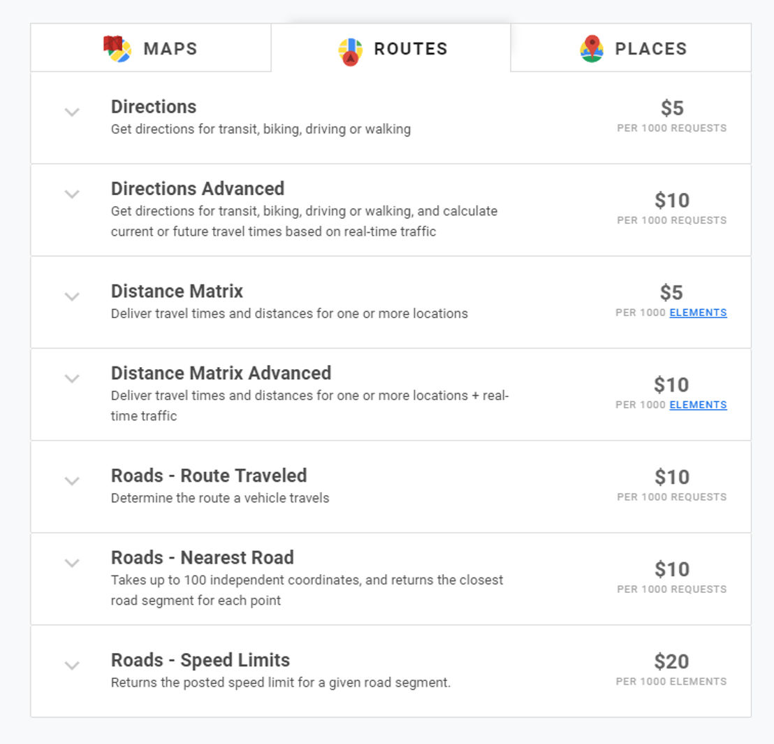 google-routes pricing