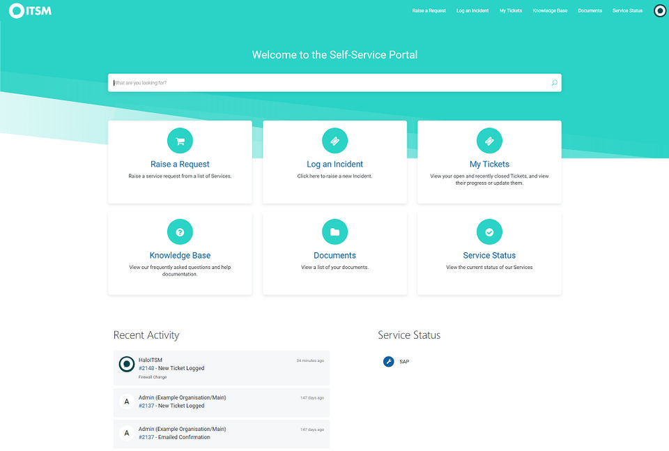 Self Service Portal screenshot