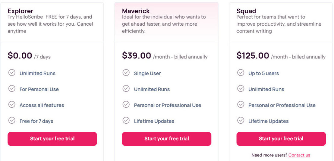 HelloScribe pricing