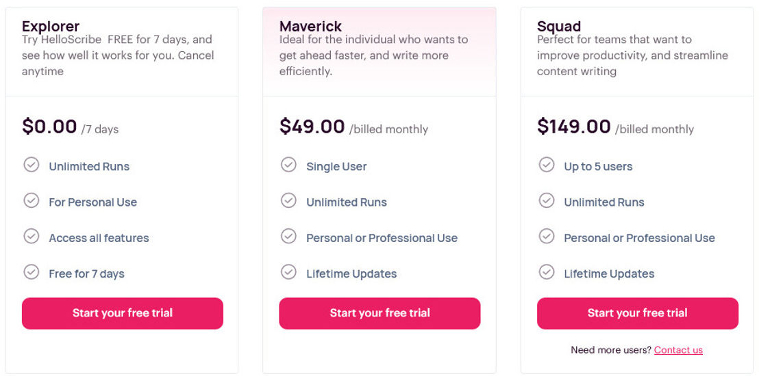 HelloScribe pricing