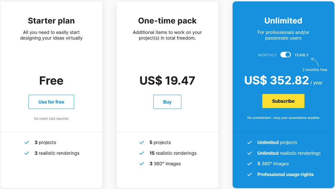 HomeByMe pricing