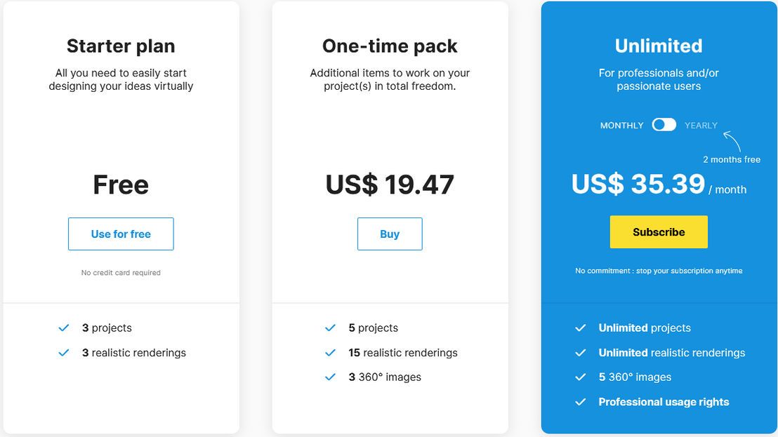 HomeByMe pricing