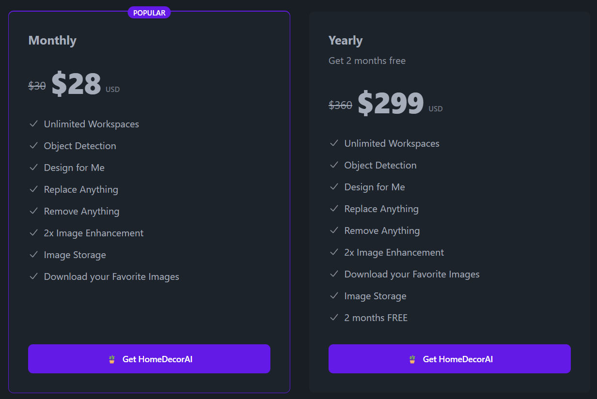 HomeDecorAI pricing