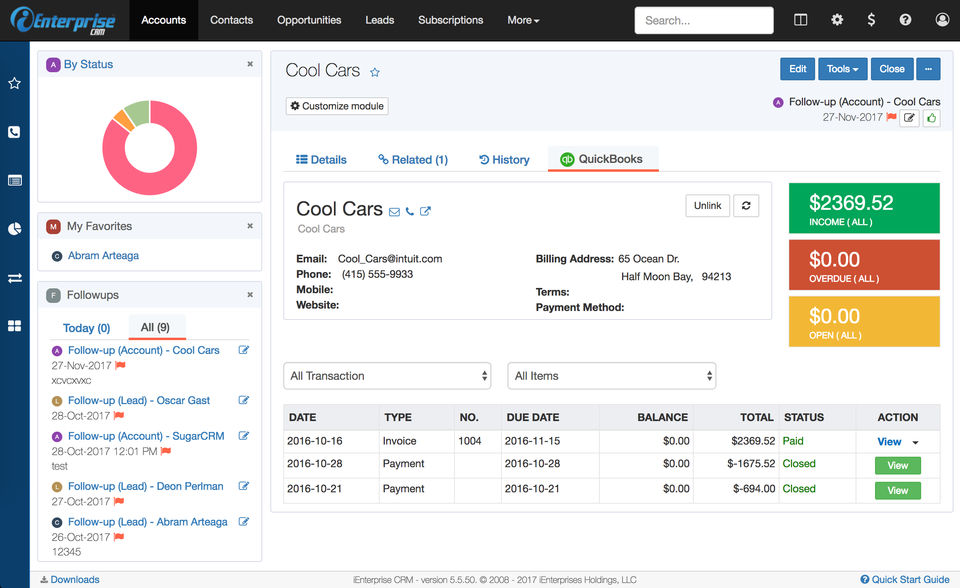 iEnterprise CRM screenshot