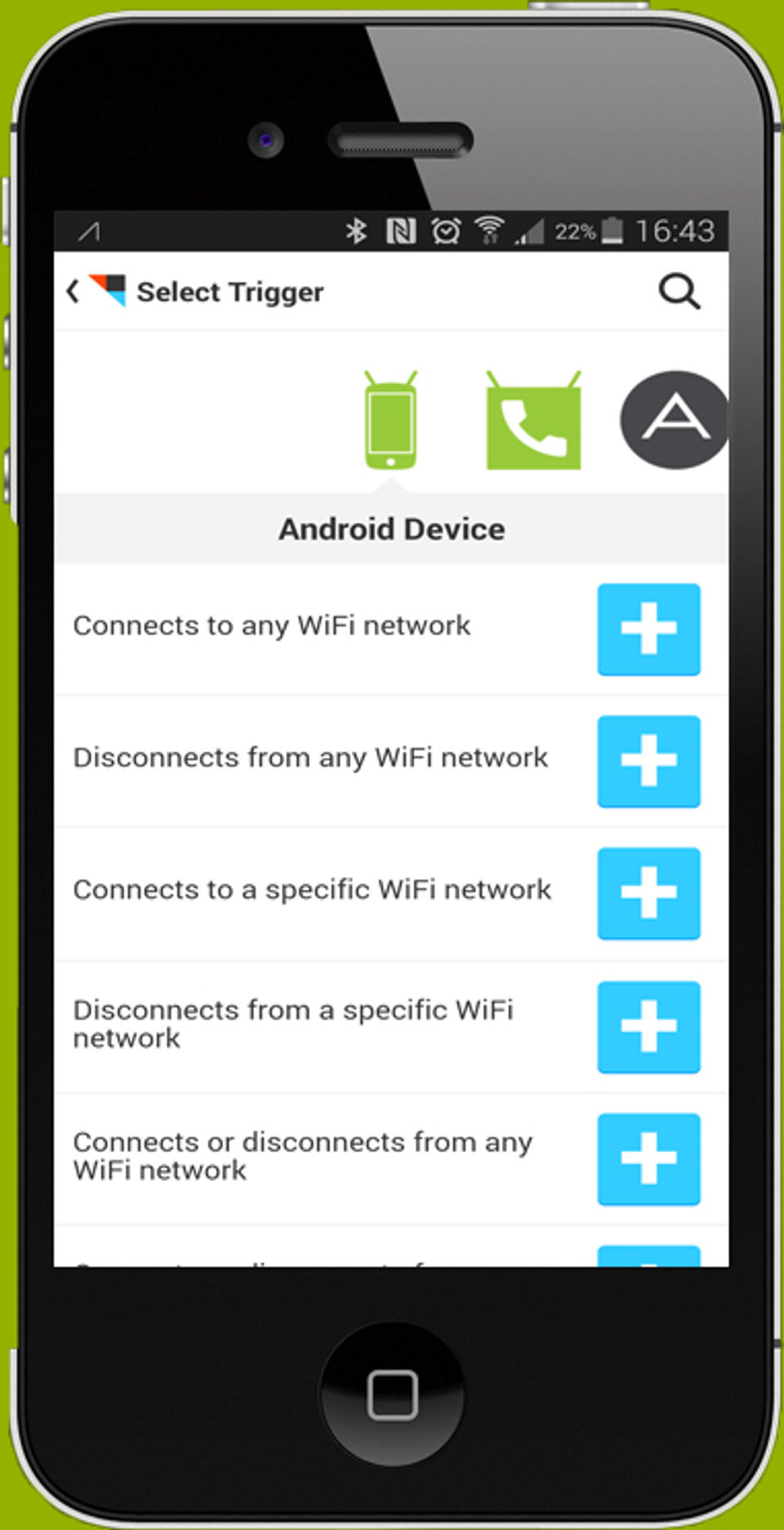 IFTTT screenshot: Select triggers for Android devices