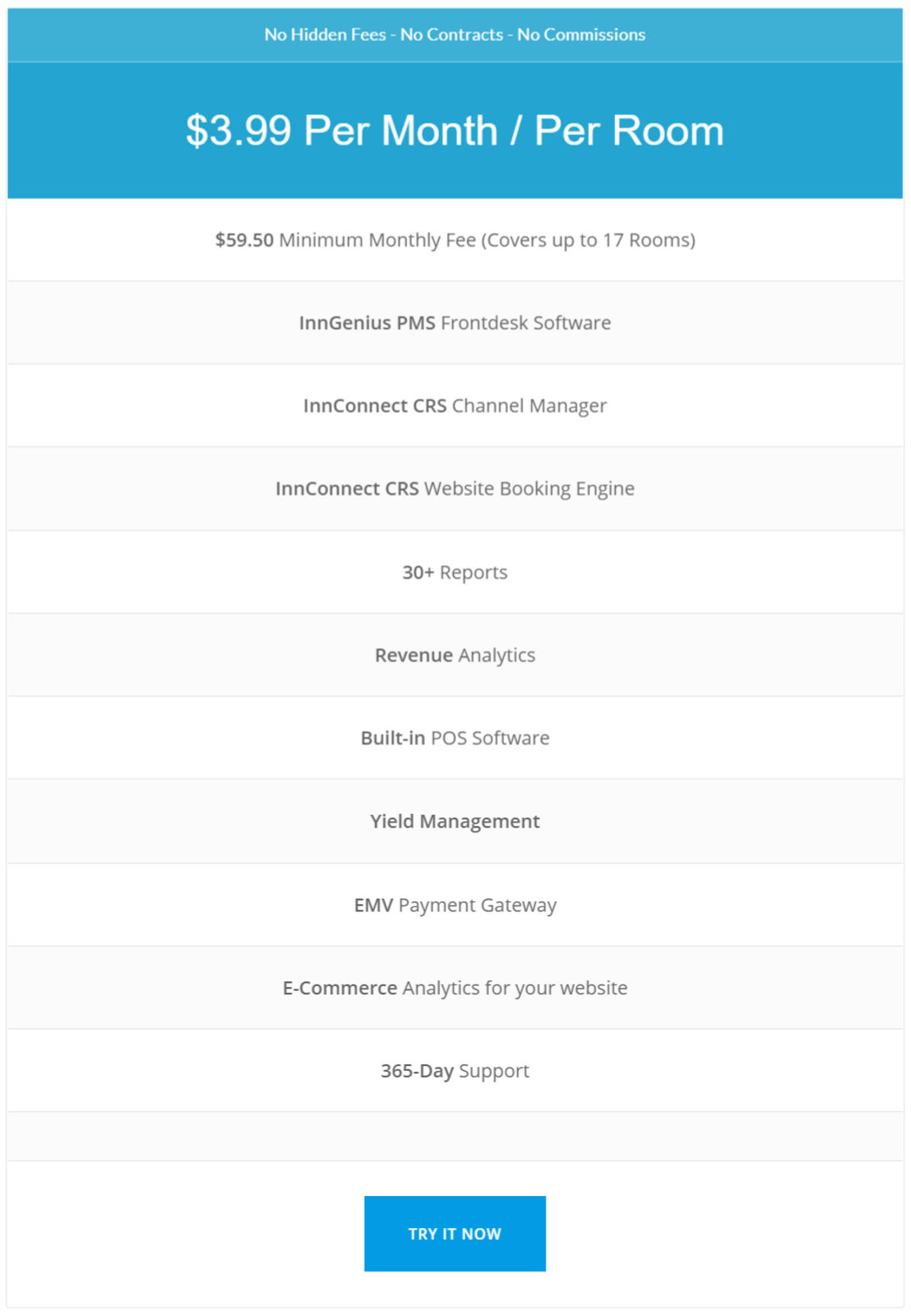 InnGenius PMS pricing