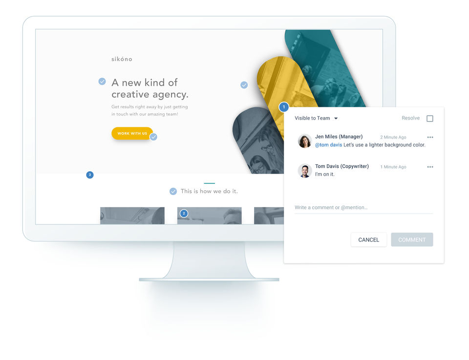 Instapage screenshot: Save your team time with Instapage collaboration, which enables your designers, account managers, and clients to leave feedback right on a landing page.-thumb
