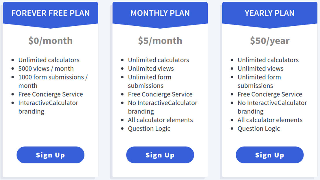 InteractiveCalculator pricing