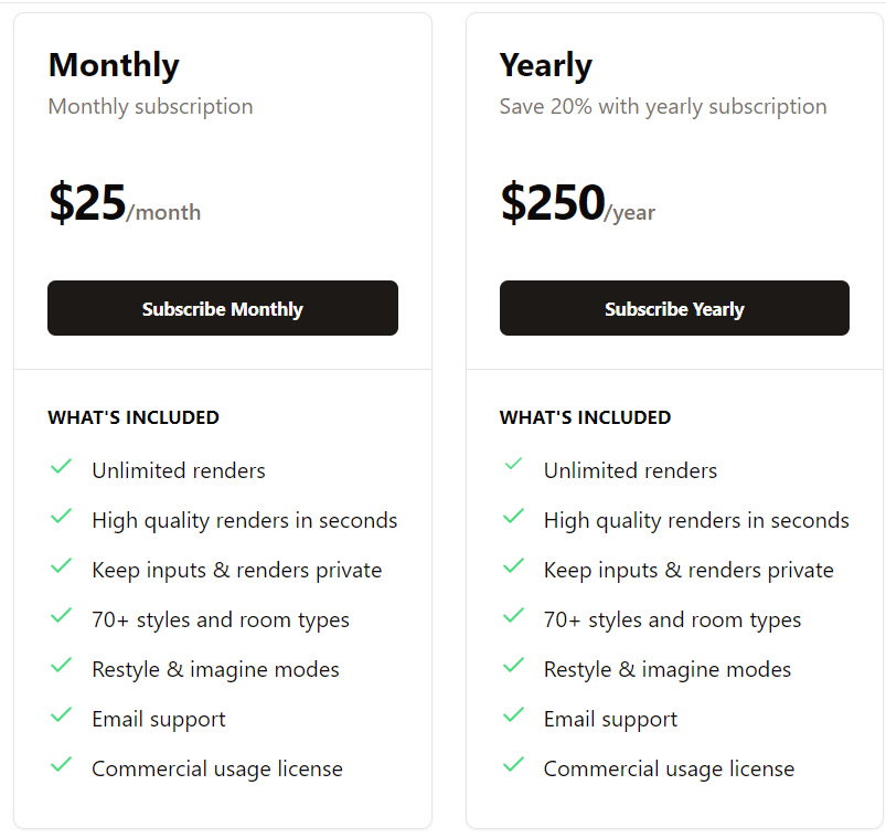 Interior Render AI pricing