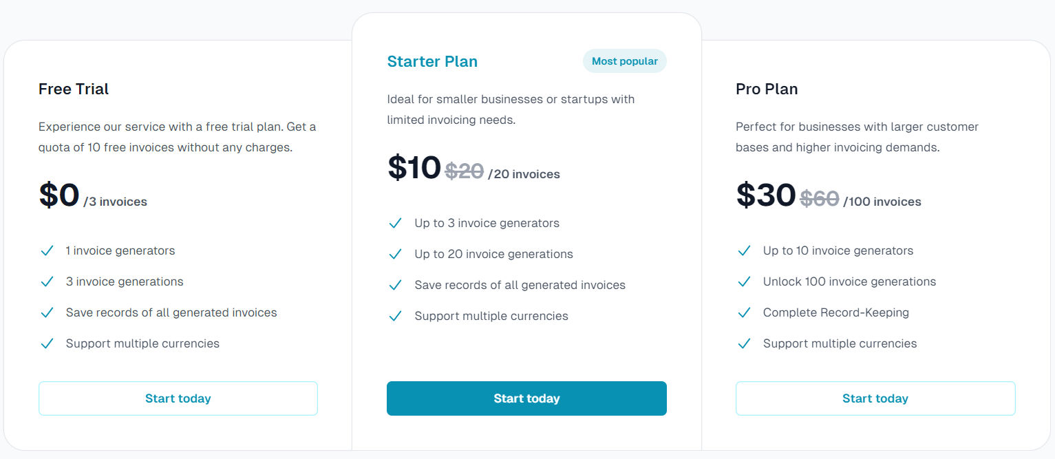 InvoicePages pricing