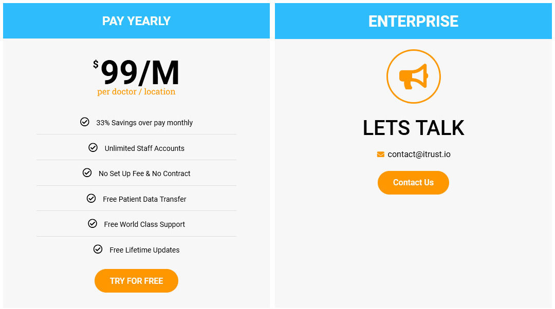 iTRUST pricing