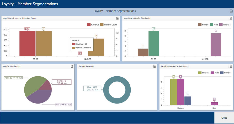 iVend Retail screenshot: iVend Loyalty dashboard view enables retailers to segment their loyalty program members to offer targeted promotions.