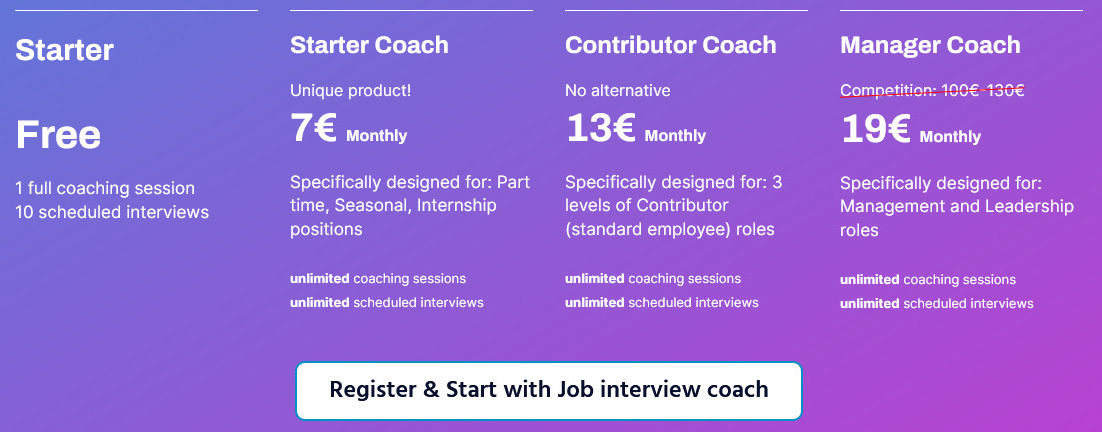 jobinterview.coach pricing