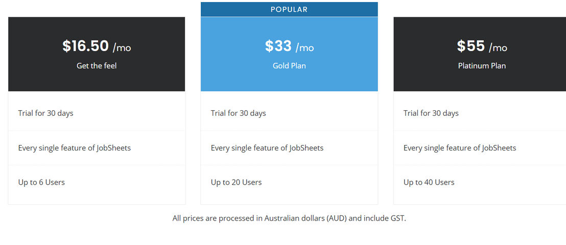 JobSheets pricing