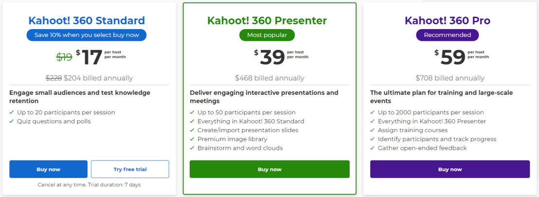 kahoot- pricing