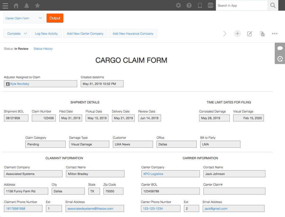 Cargo Claim form