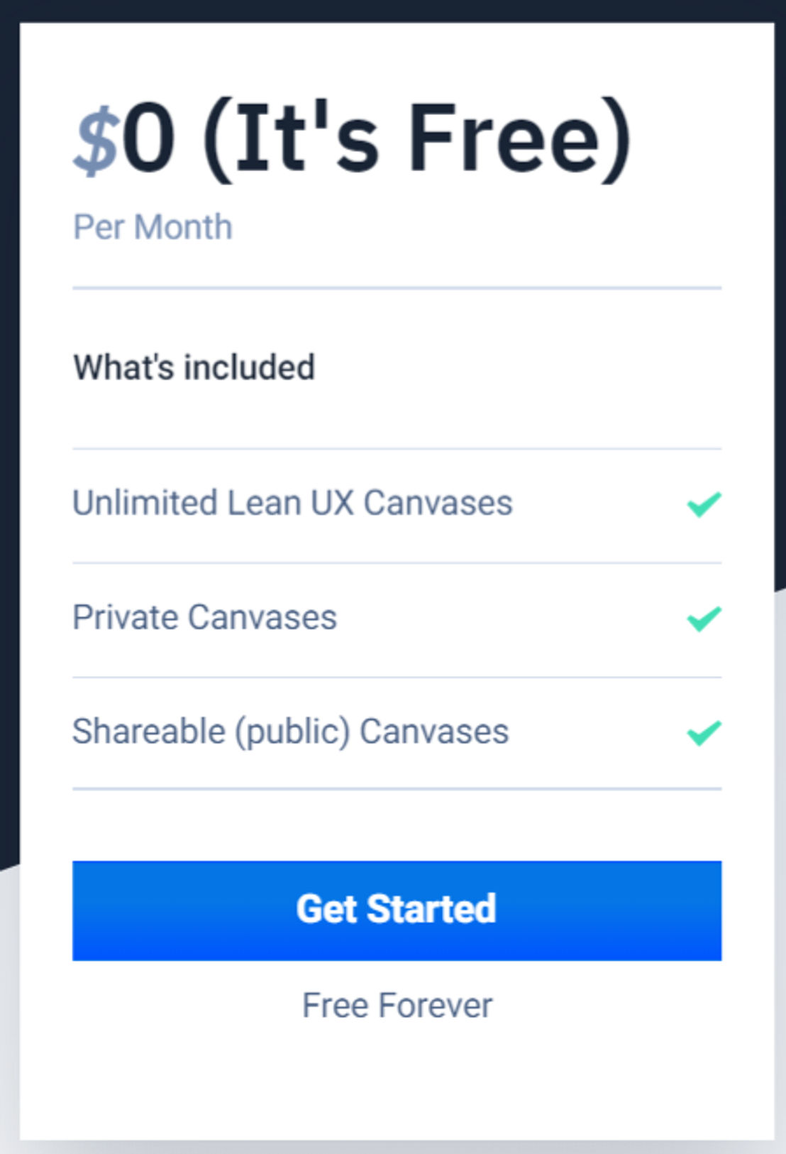 Lean UX Canvas pricing