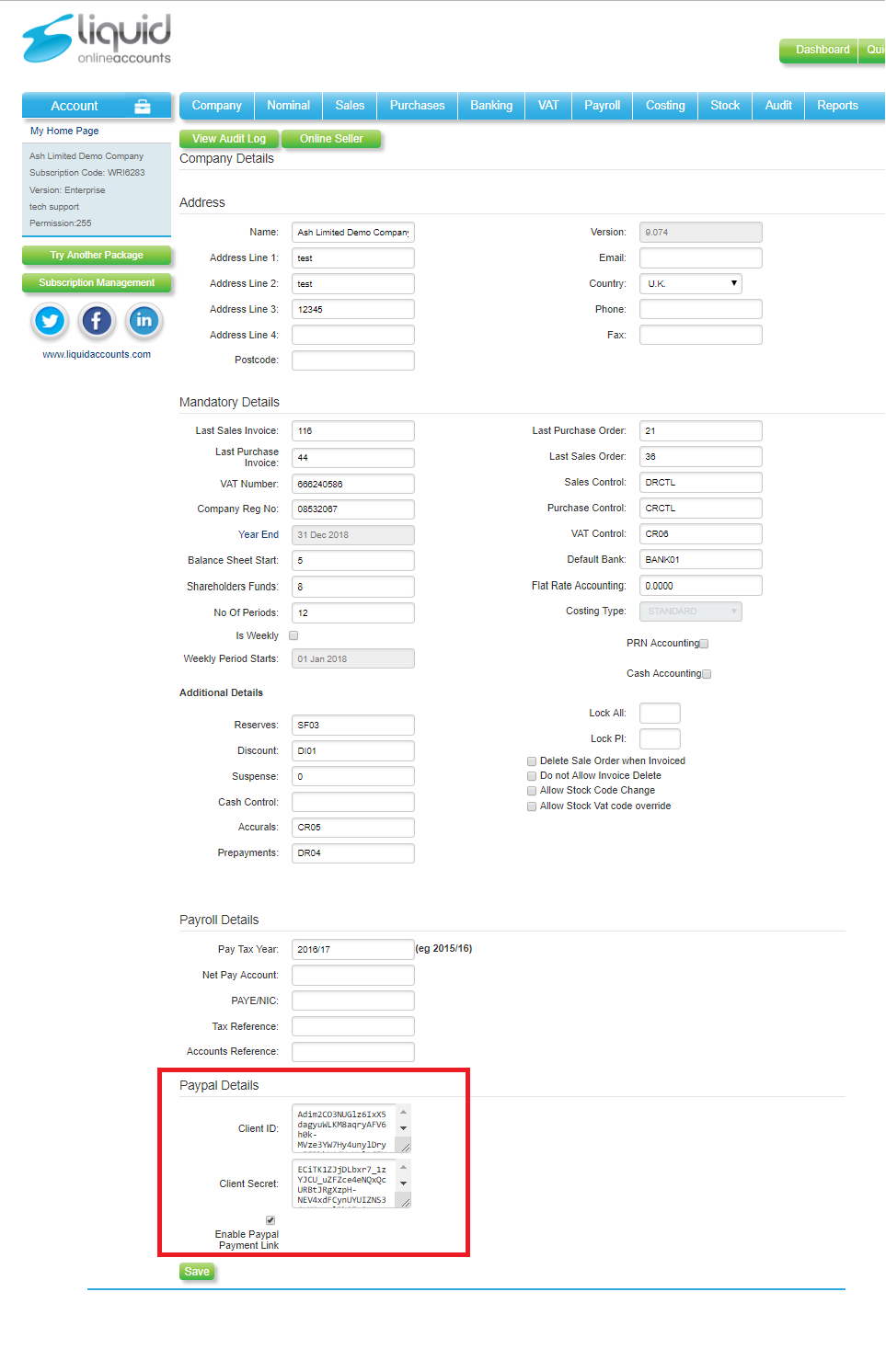 Paypal Credential Setting