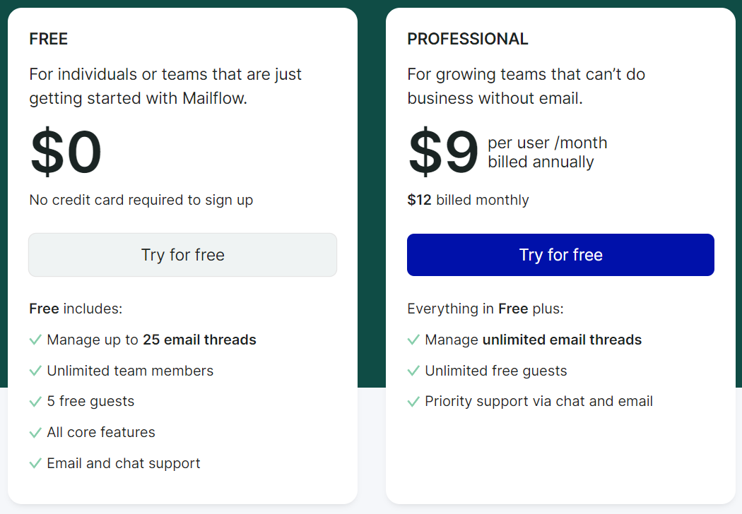 Mailflow pricing