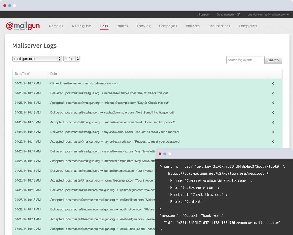 Mailgun screenshot: Mailgun's mailserver logs-thumb